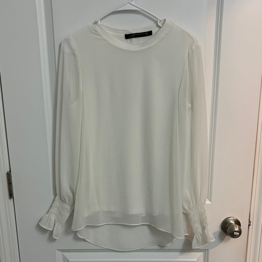 Zara Cream Long Sleeve Blouse